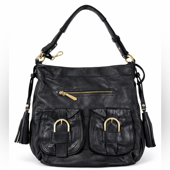 allison scott Handbags - Allison Scott Y2K Black Leather Hobo Shoulder Bag Multi Pocket Gold Hardware